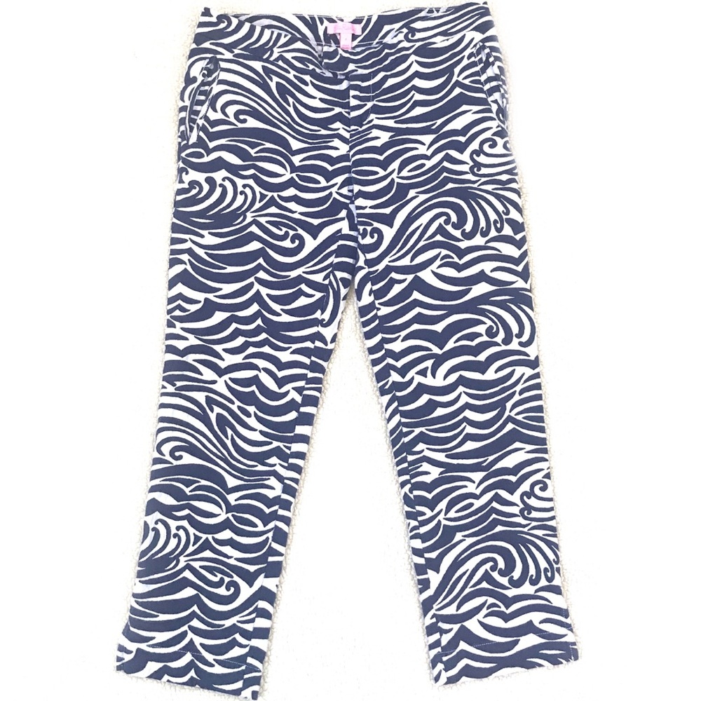 •SOLD•LILLY PULITZER Blue & White Print Crop Pants - Picture 1 of 5